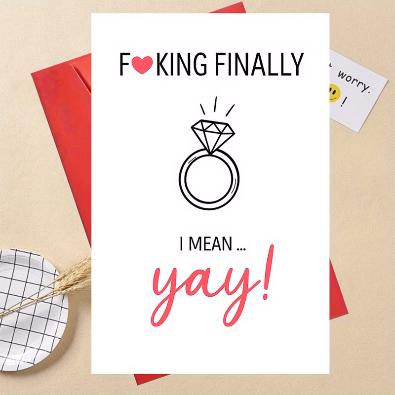 1pc funny engagement card with synthetic gemstone humorous wedding valentines proposal keepsake for newly engaged couples substitutable wedding for or promotions ideal for gifts