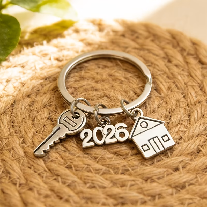 keychain house key shaped pendant fashionable new style i keychain metallic texture round key ring number pendant house key pendant charm suitable for housewarming gift set suitable for new year