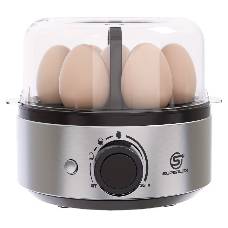 7 egg cooker with tiered design boiler for soft or medium or hard eggs stainless alert and detachable tray measuring cup
