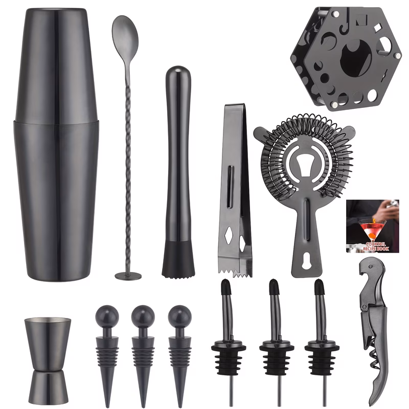 cgw1135m vacuum plated stainless steel cocktail shaker set cocktail mixing tools 14pcs acrylic rotating