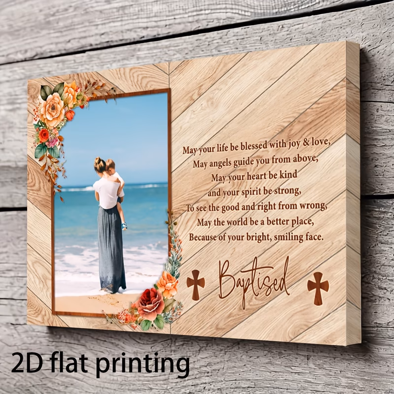 2d flat 2d flat custom 1pc wooden frame canvas painting with frame ready to hang gift personalized baptized picture frame god christening keepsake custom gift catholic for boy or girl