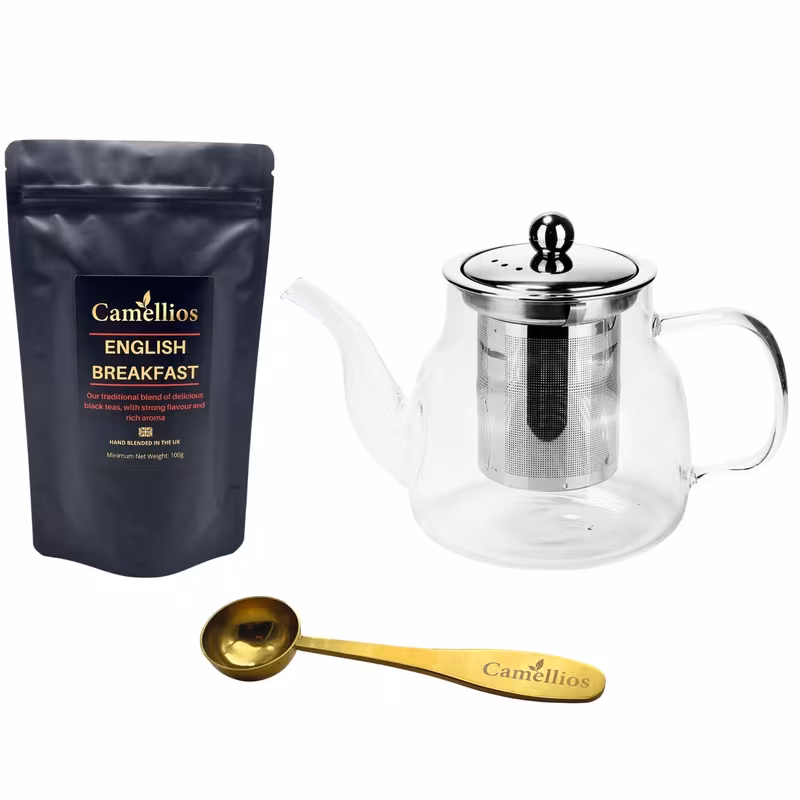 loose leaf 100g loose leaf tea glass teapot with infuser measuring spoon