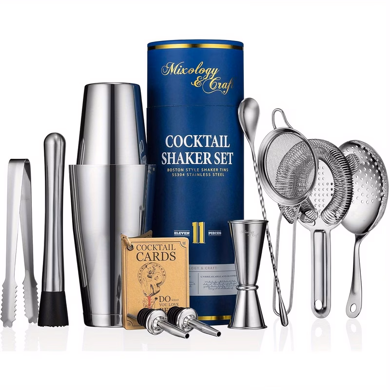 11pcs bartender kit stainless steel bartender set with weighted boston shaker strainer jigger muddler and more home bartending tools