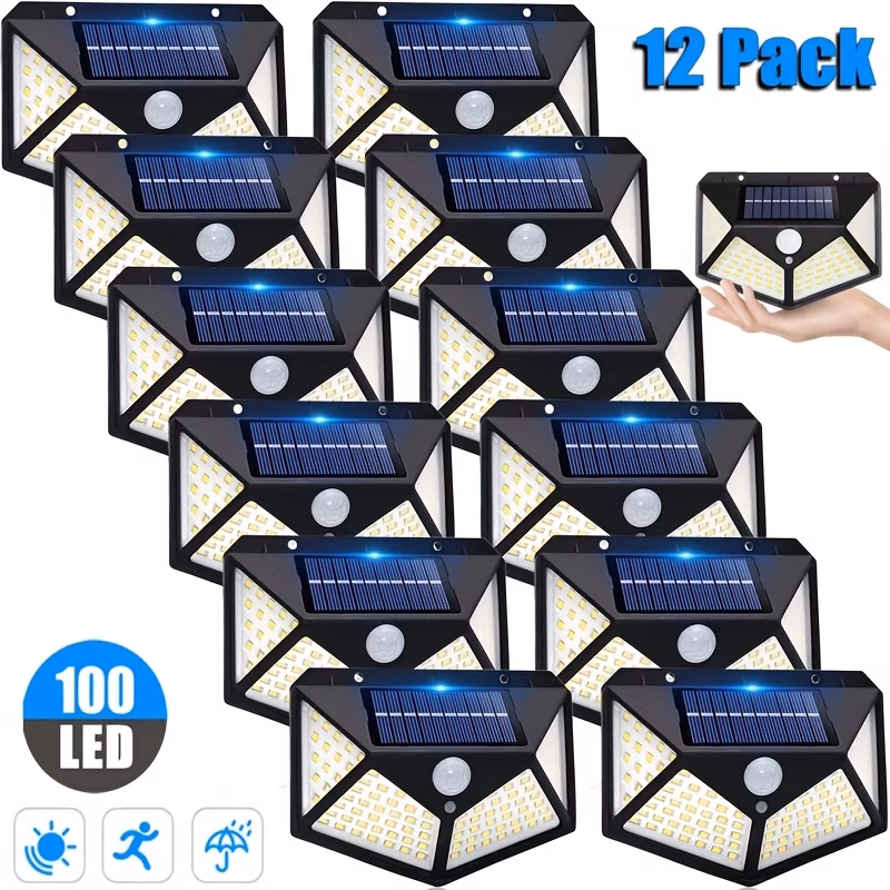 8 12pack solar outdoor lights 100 led 270 wide angle 3 solar powered motion sensor wall lights ip65 waterproof wireless solar garden lights for outside for patio porch home decor