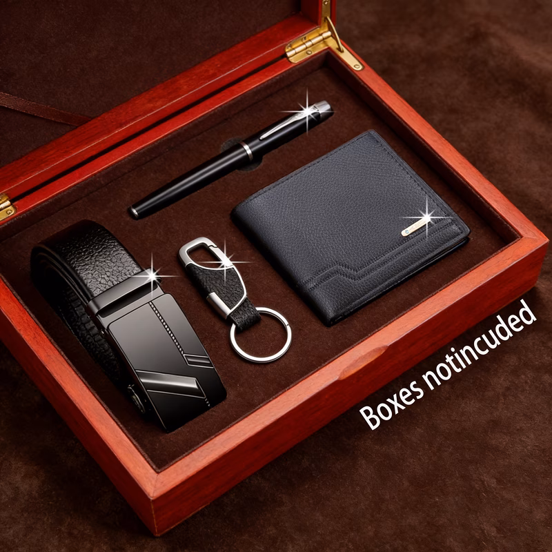 4pcs mens set with black belt pen keychain set neat and elegant dual use for daily and workplace suitable as a gift for birthdays fathers day thanksgiving etc or for personal use