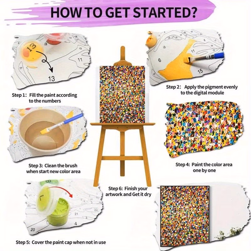 professional art use 1pc beginner friendly paint by numbers kit acrylic paints canvas 3 paintbrushes and manual acrylic painting colorful crowd pattern decorative wall hanging art 40x50cm 15 7x20 inch