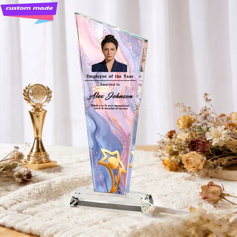 1 crystal trophy personalized award and cup with text logo and photo employee appreciation gift retirement farewell gift token of gratitude