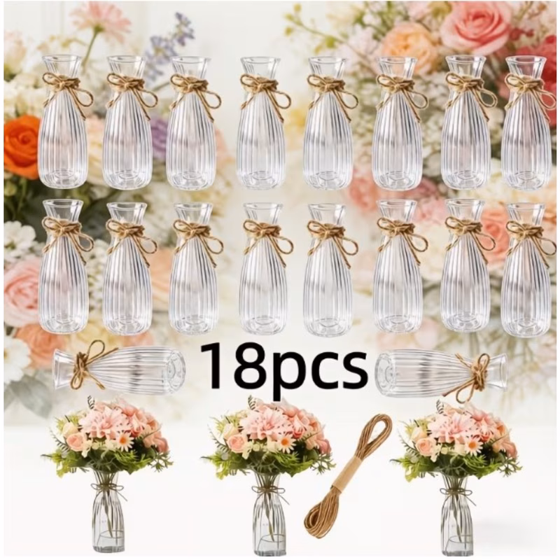 18pcs striped plastic vases with rope decoration suitable for home windowsill weddings dinner parties tabletop floral arrangements mothers day valentines day christmas gifts