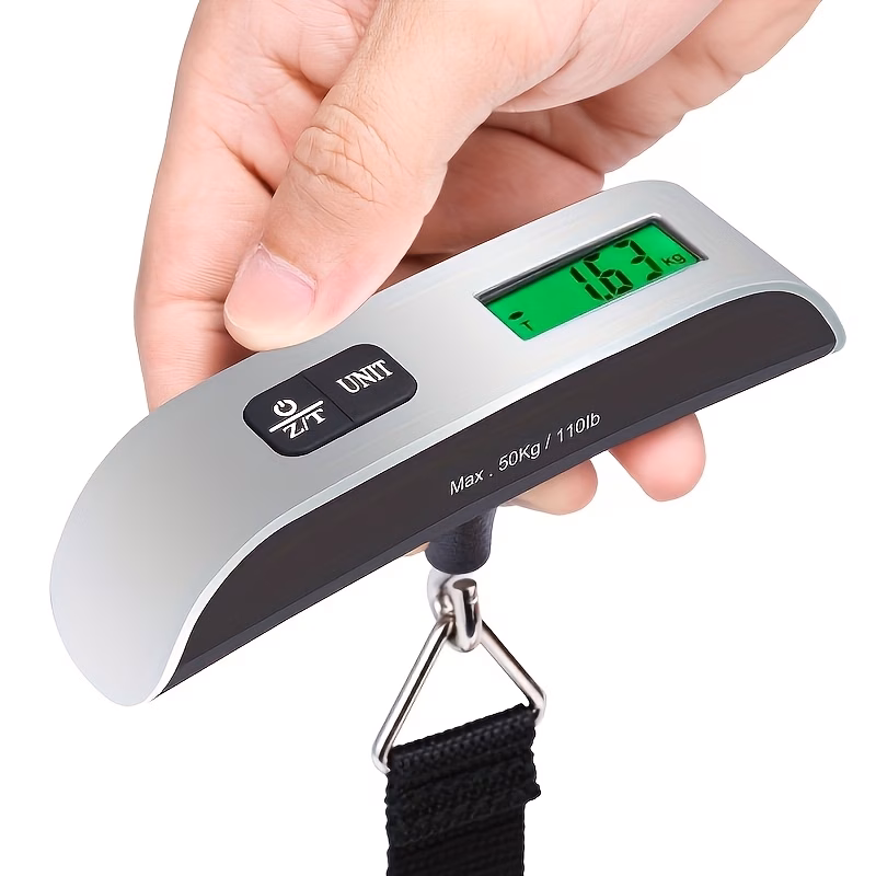 110 lbs precision digital carry on luggage scale compact portable travel scale with backlit lcd to read weight auto zero function battery powered design battery essential tool for travelers and