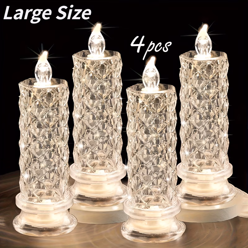 4pcs led new flameless candles with crystal design battery operated realistic flickering flame for valentines day weddings birthdays home decor batteries festive ambiance ambient lighting romantic set