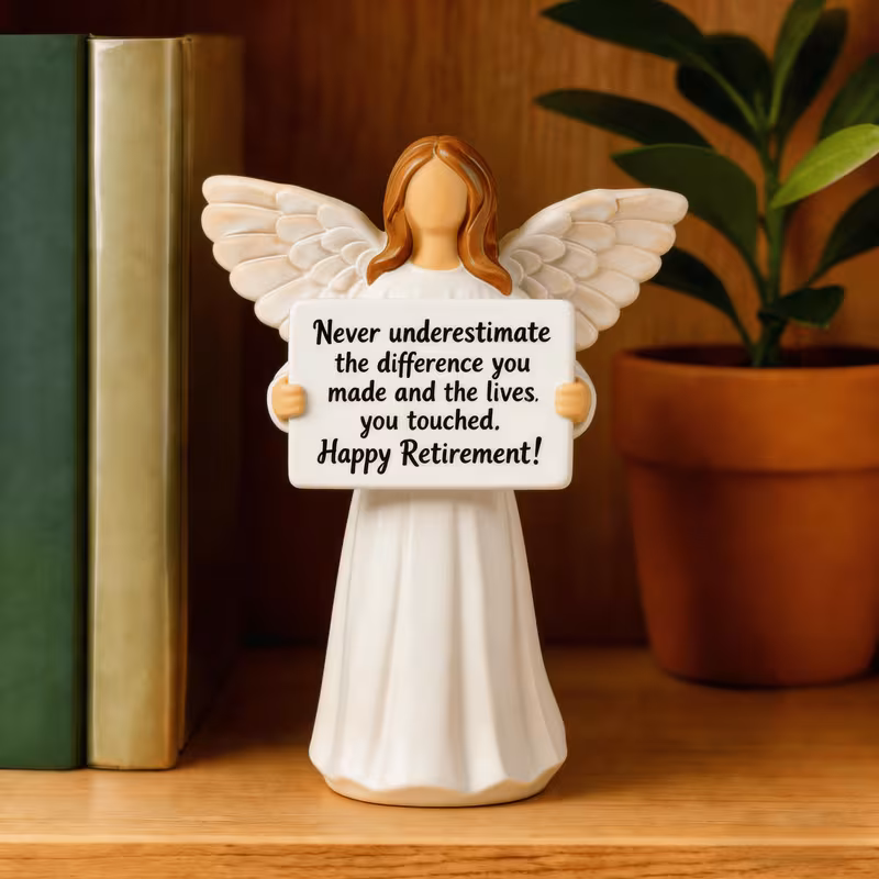 1pc retirement gifts for women angel collectible figurine with never you retirement quote hand painted resin angel statue for coworkers nurses teachers retirement party decorations office desk decor