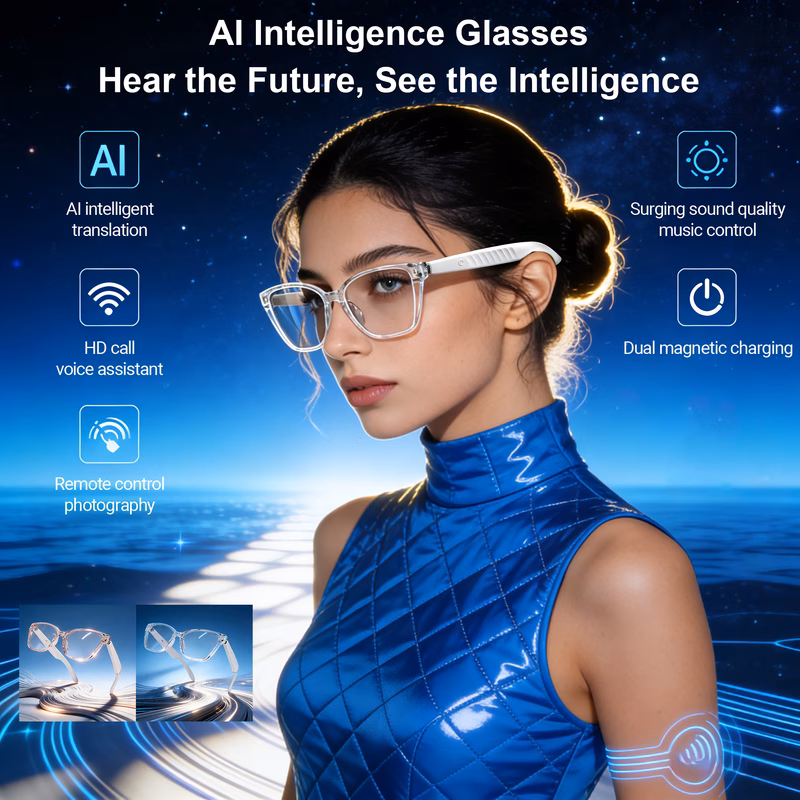 smart glasses high definition wireless smart glasses with ai translation long one tap recording for meeting minutes phone calls music lightweight for unisex holiday gifts