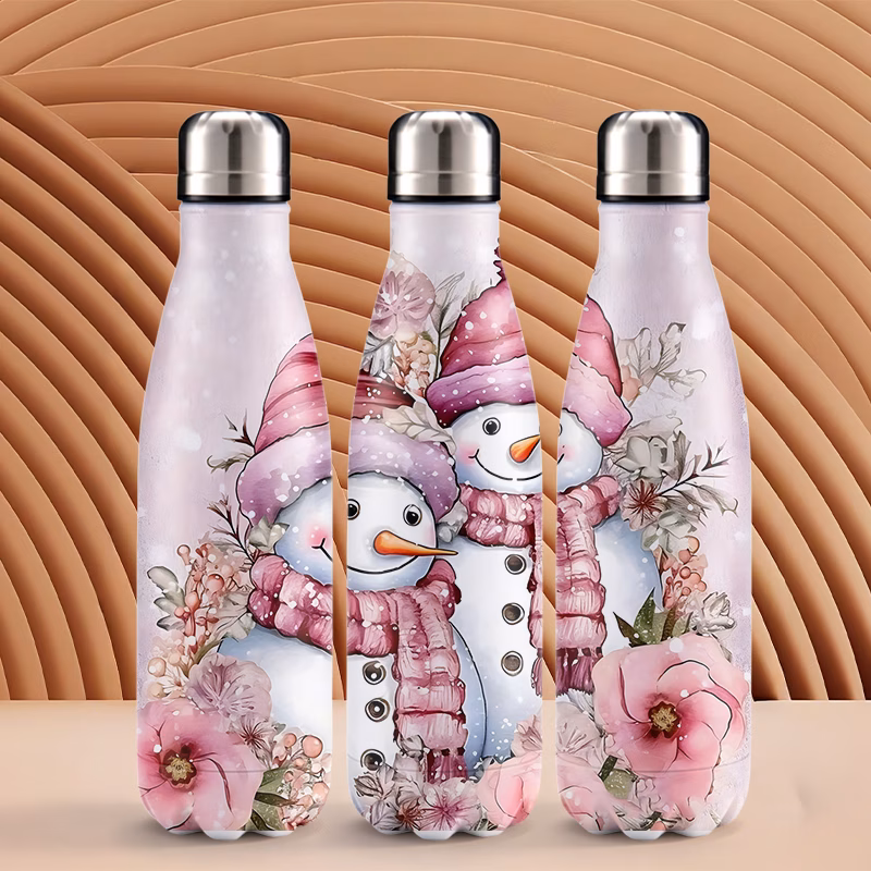 1pc 16 8oz stainless steel tumbler reusable travel mug coffee cups with snowman and flowers theme design ideal for christmas new years day winter parties secret friend gifting