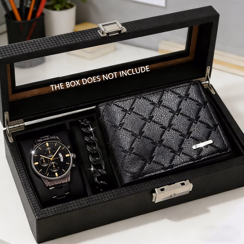 3pcs mens business watch wallet and bracelet set a thoughtful gift for boyfriend or husband for birthdays or valentines day suitable for professional and additions