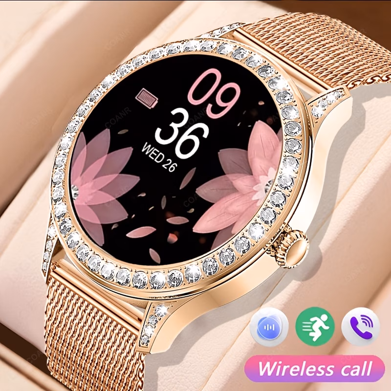 coanr women smartwatch compatible for iphone wireless smartwatch with wireless calling speaker music control 1 27 hd screen stainless strap 100 sports pedometer fitness gift for