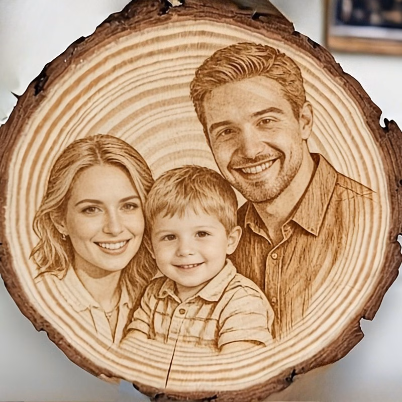 1pc customized wooden decorative photo display with and bark decoration customizable couple photo family photo or pet photo warm desktop home decor featuring laser printed wooden round photo frame