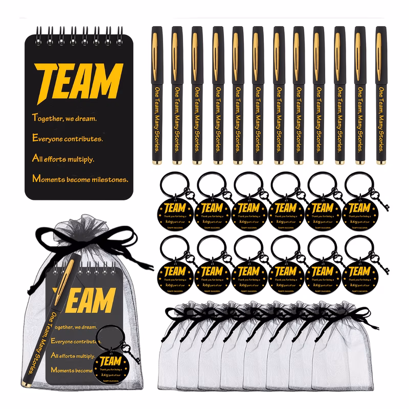 gift for her him 20pcs 5 sets gift set employee appreciation gift set team incentive gift set 5 keychains 5pcs pens 5pcs notebooks 5pcs organza bags give to give to employees