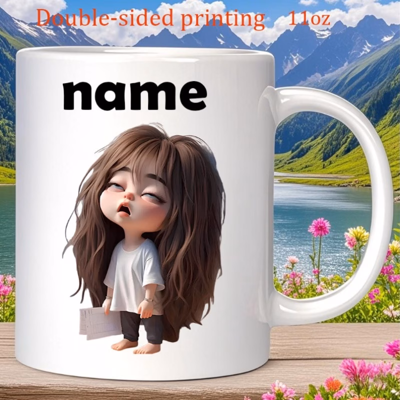 custom name 1pc cute sleeping ceramic mug 11oz double sided anime kawaii mug with name personalization option heat resistant coffee and tea cup gift for women christmas valentines day birthday gift fa