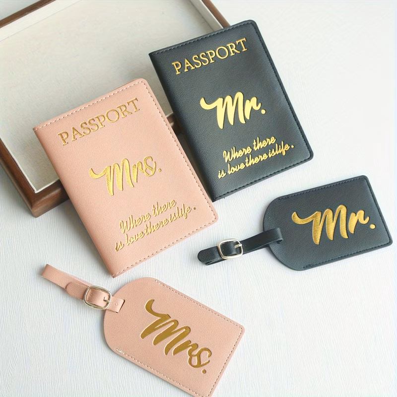 4pcs individual and mrs luggage tags and passport holder set bridal shower gifts with 2 2 luggage tags travel honeymoon essentials for couples valentines day trip wedding black