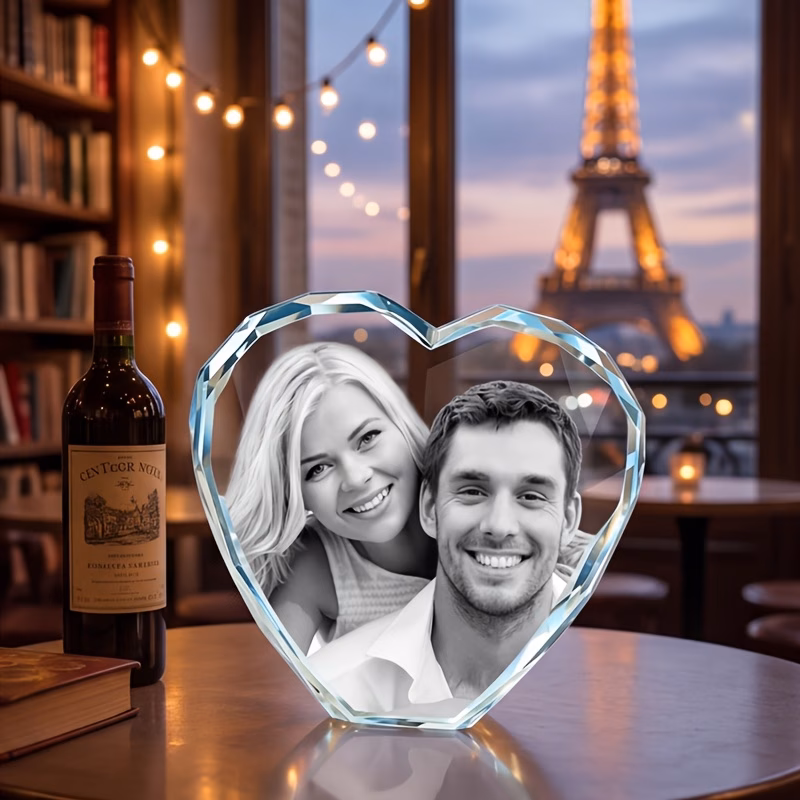 custom laser engraved heart glass ornament personalize with names dates photos and text romantic keepsake valentines day and anniversaries ideal couples home decor