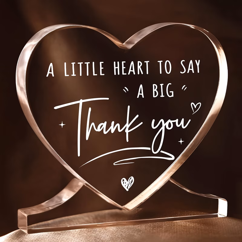 2d flat 2d flat 3 94x3 94inch heart shaped acrylic engraved with the words a little thank you classic desktop decoration suitable for colleagues nurses teachers