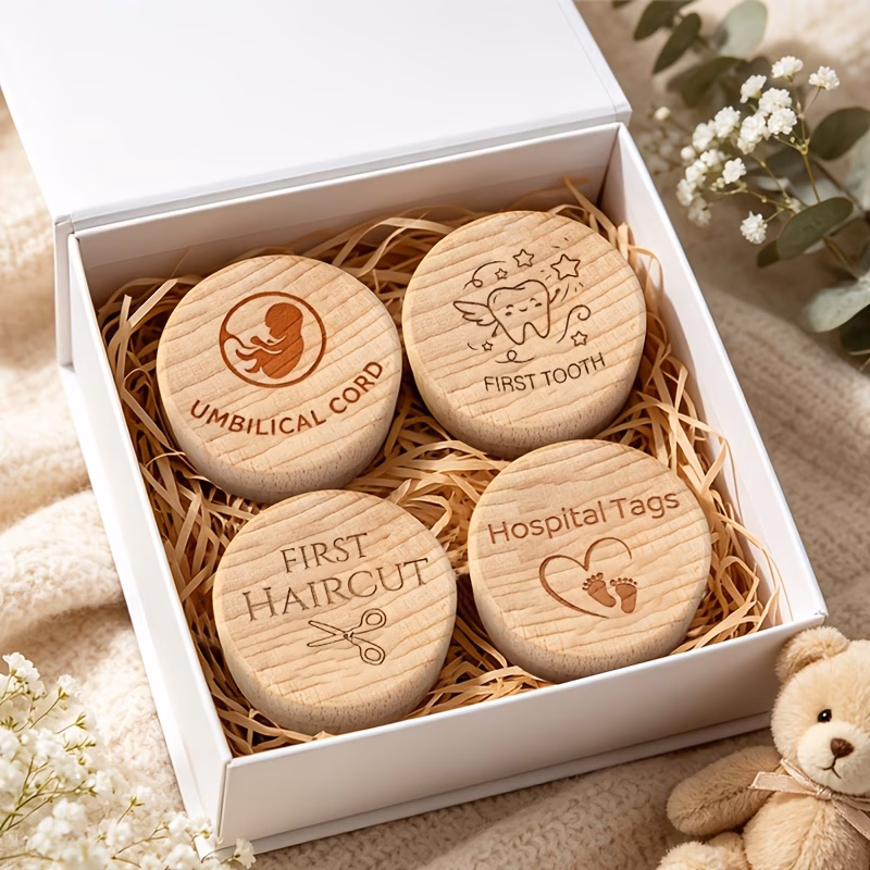 2d flat 4pcs wooden storage boxes box first haircut box cord box tags box cord souvenir box tooth preservation box fetal hair souvenir storage box birth souvenir home decoration birthday gift