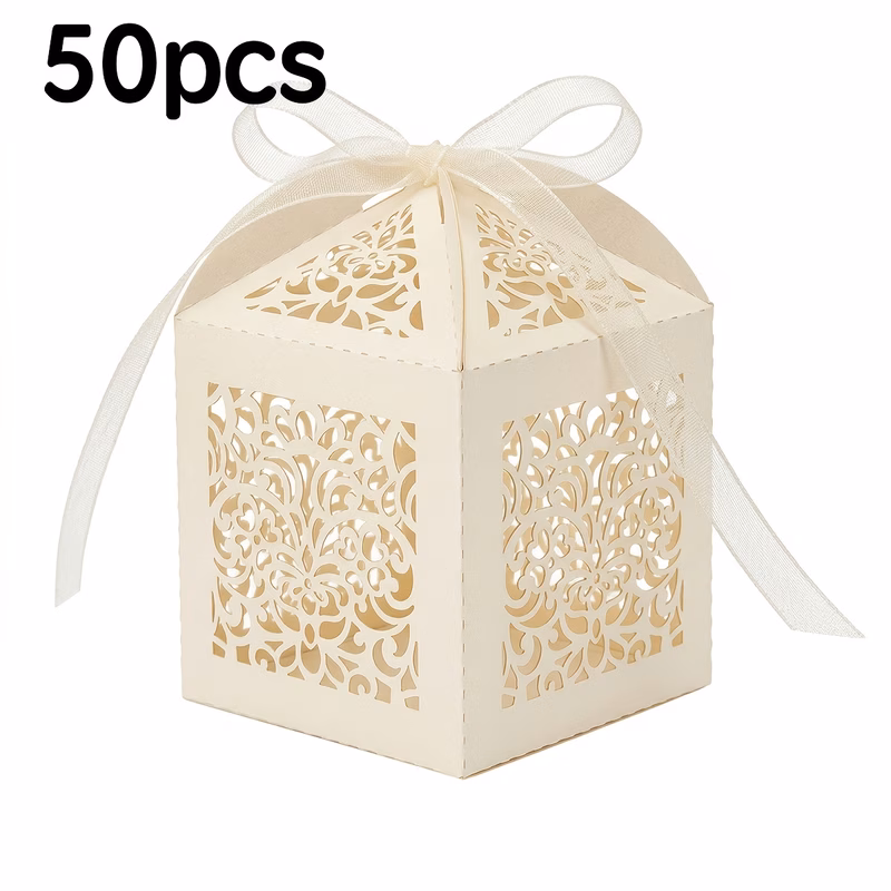 gift for her him 50pcs laser cut baroque style wedding favor boxes elegant floral lace candy boxes with ribbon suitable for wedding bridal shower baby shower birthday party decorations