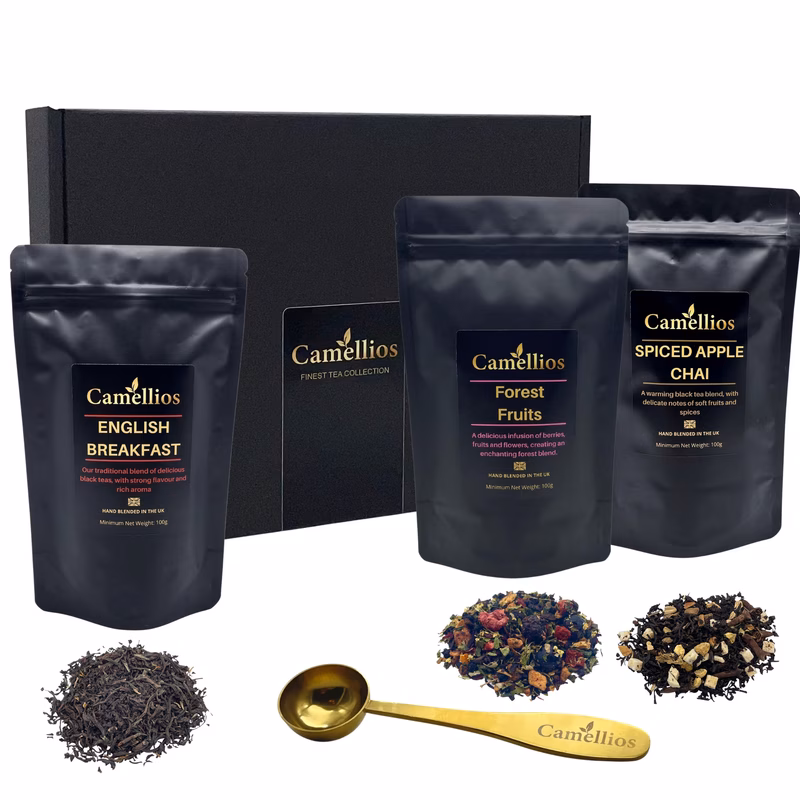 luxury loose leaf tea gift box 3 100g teas with measuring spoon chai forest fruits gift box