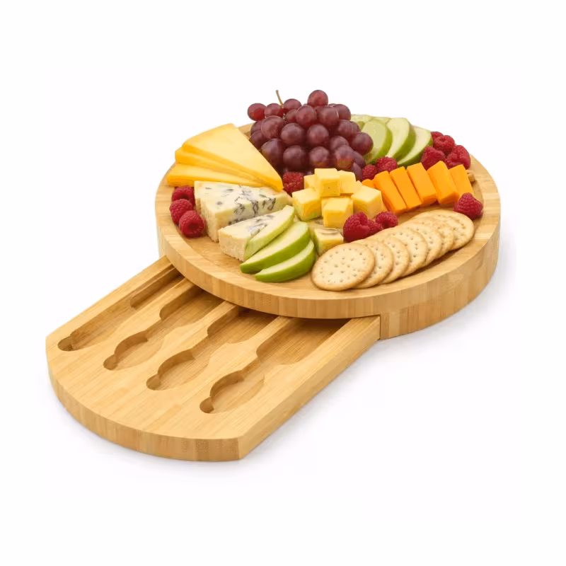 bamboo cheese board set portable cheese plate cutting board combo for parties picnics holidays bamboo wood snack tray for charcuterie bread fruits easy clean cheese board system for outdoor