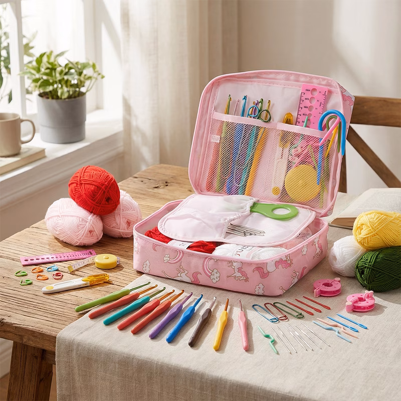 colorful crochet kit for beginners and complete diy knitting set with ergonomic hooks and storage case yarn balls and all necessary tools perfect as gift for craft enthusiasts