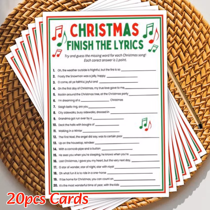 set of 20 festive cards for christmas themed games ideal for reunions and and suitable for decorations and party favors