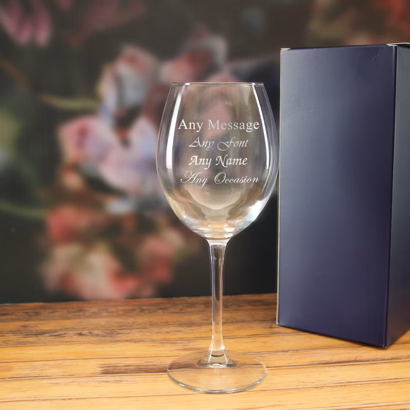 personalised engraved 19oz large wine glass personalise with any message for any occasion gift box included laser engraved