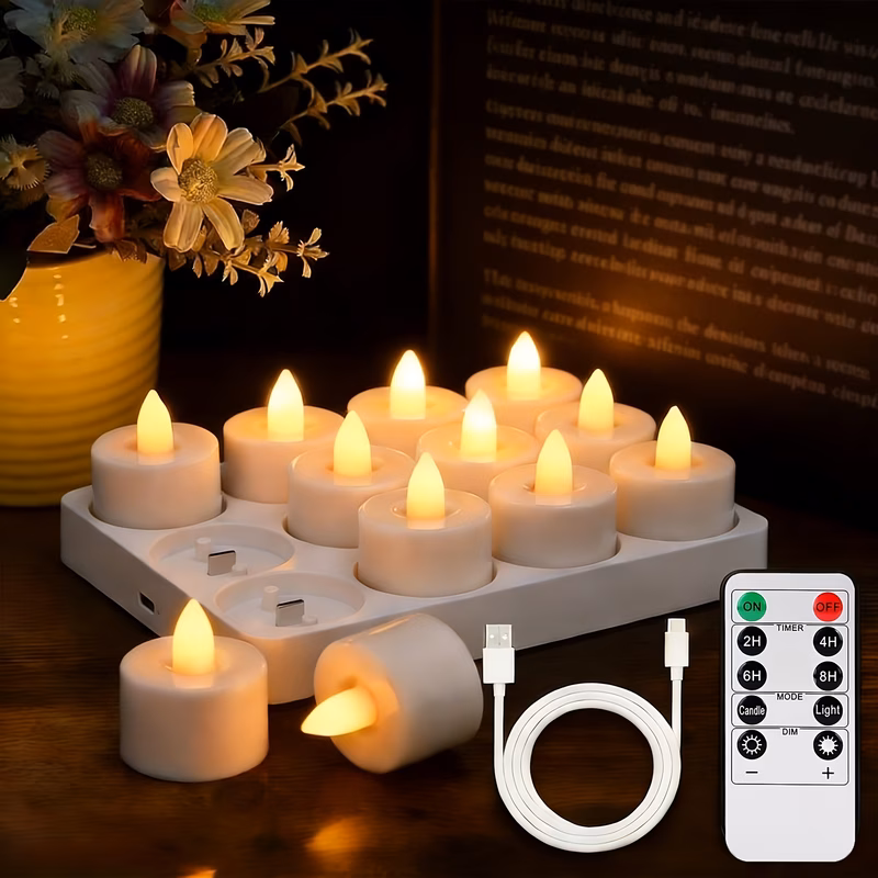 12 pack rechargeable led tea light candles with remote timer flickering compatible for wiring regulations with charging base suitable for home decor weddings parties parties holiday