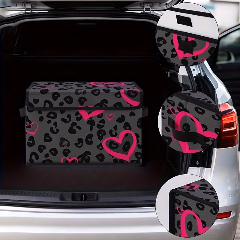 leopard print heart pattern multifunctional car storage foldable trunk organizer for vehicles car storage box for organizing items