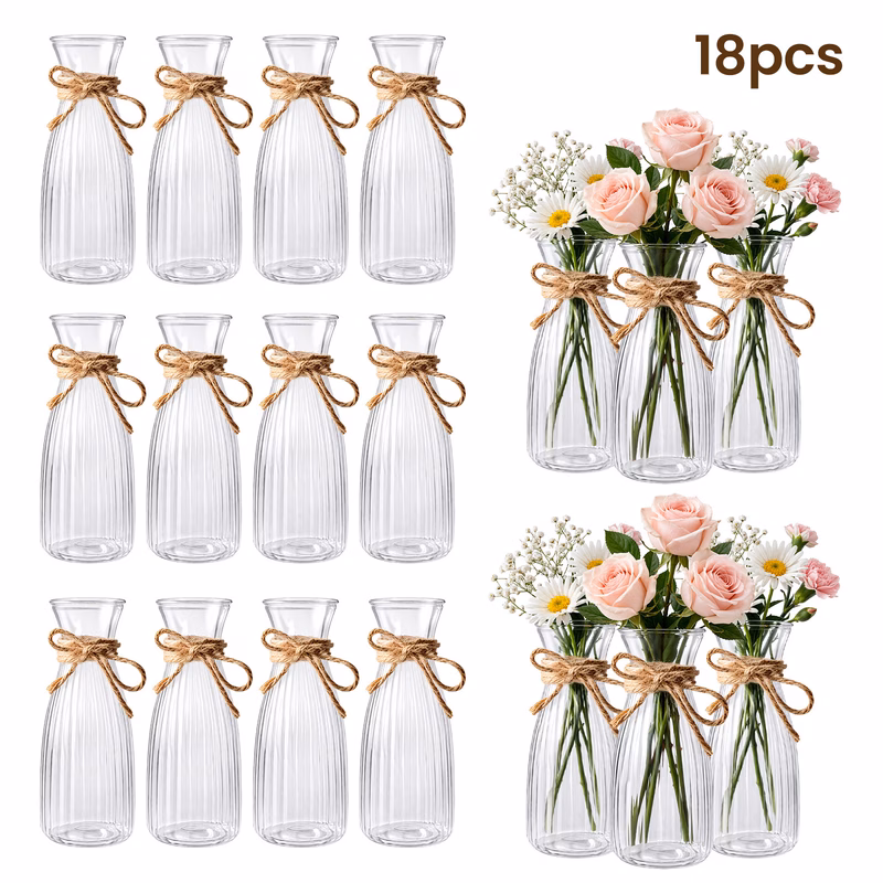 18pcs set of high quality plastic vases transparent floral arrangement handmade suitable for bouquet diy and decorative displays holiday and home decor supplies ideal for tabletop arrangements wedding