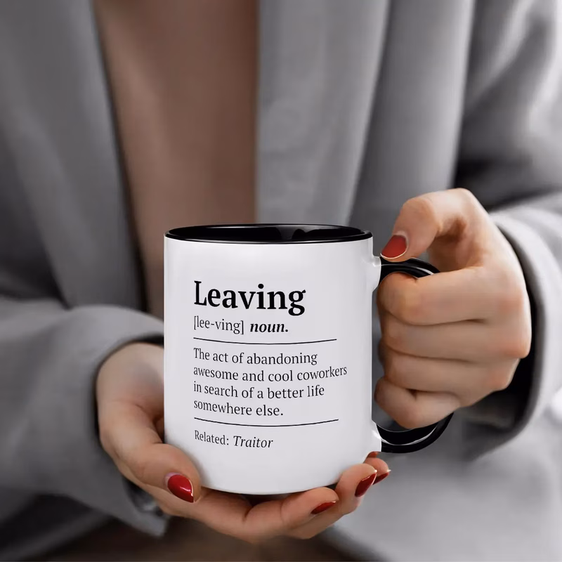 funny leaving definition ceramic mug coworker farewell gift with humorous office message lettering coffee cup for departing employees hand wash novelty text cup for humor enthusiasts good luck gifts