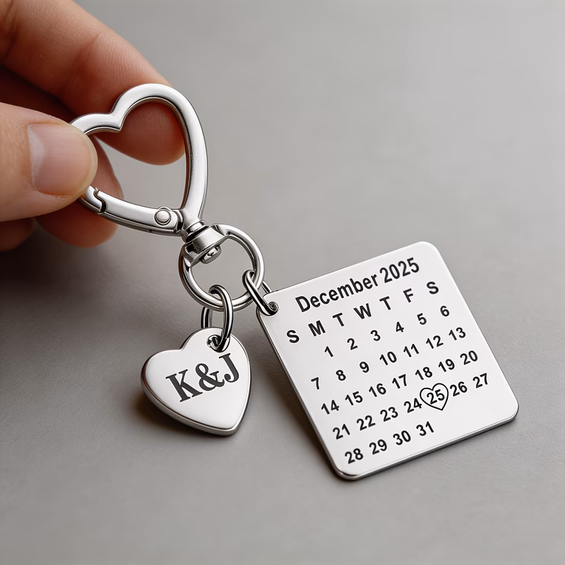 1 date name calendar heart shaped spring hook stainless chain couple wedding anniversary romantic birthday gift valentines day friend family birthday gift