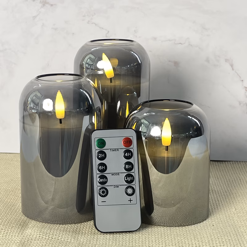 dome flameless candles battery operated with without remote controls dancing led flickering no flame pillar candle 3pcs set real wax autumn home decorations 4 5 6 tall in premium gray