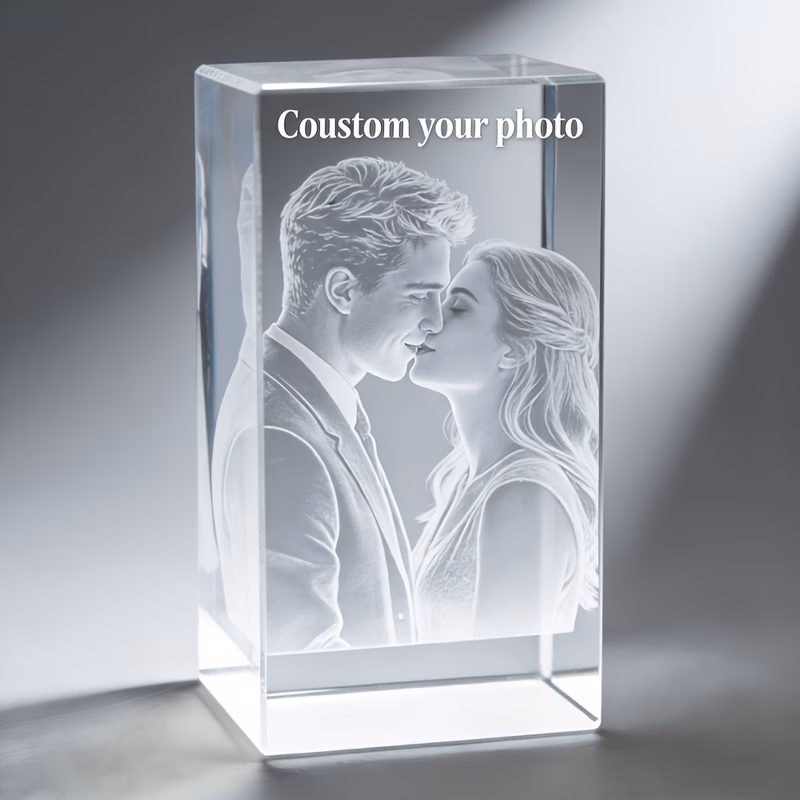 personalized laser engraved photo crystal glass ornament custom portraits pet wedding and anniversary photos ideal romantic decor for room bedroom and office perfect birthday holiday and anniversary g