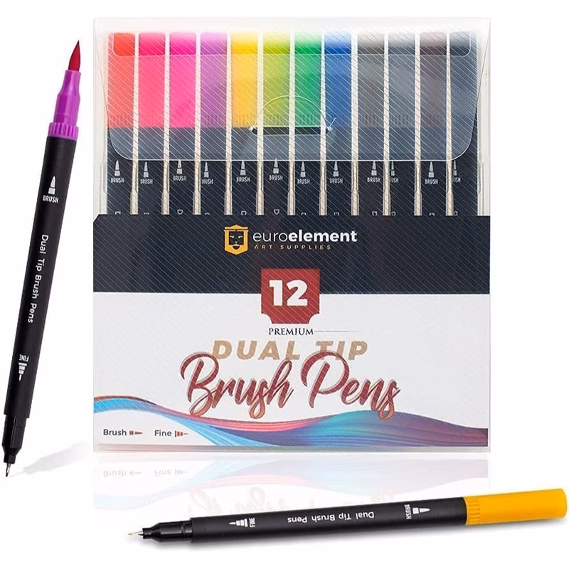 dual tip markers set of 12 mixed colored pens felt tip pens art pens for kids and coloring books fine tip for drawing brush tips for calligraphy