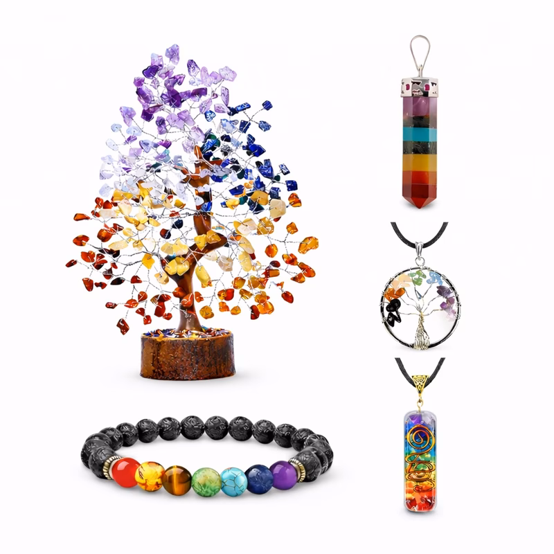 7 chakra crystal tree of set home decor ornament with necklace pendants bracelet ready gift box for living room desk decoration gift for women men guide included
