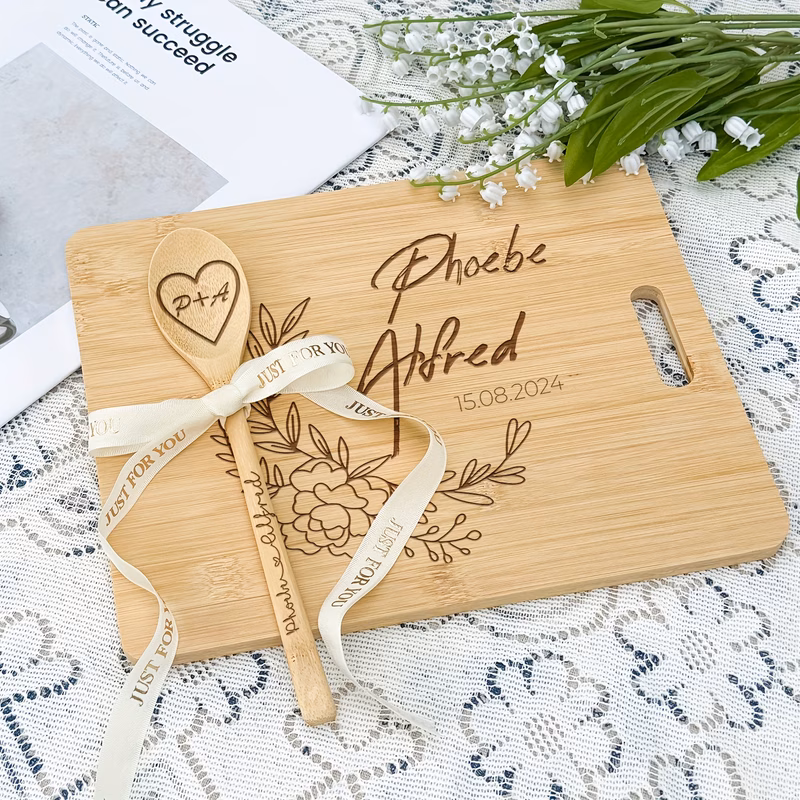 personalized bamboo cutting board cheese board gift set the couple weddings valentines day housewarming christmas birthdays and gifts for her