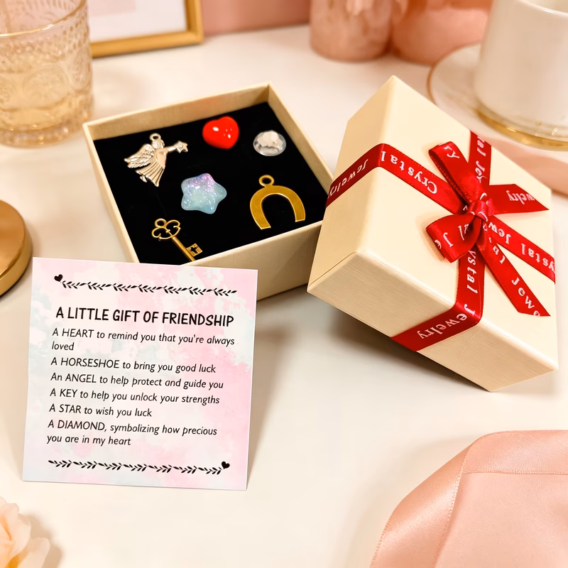 gift for her him a precious friendship gift set white bow gift box an encouraging card and accessories such as an angel horseshoe heart and key occasions like birthdays weddings and graduations an ide