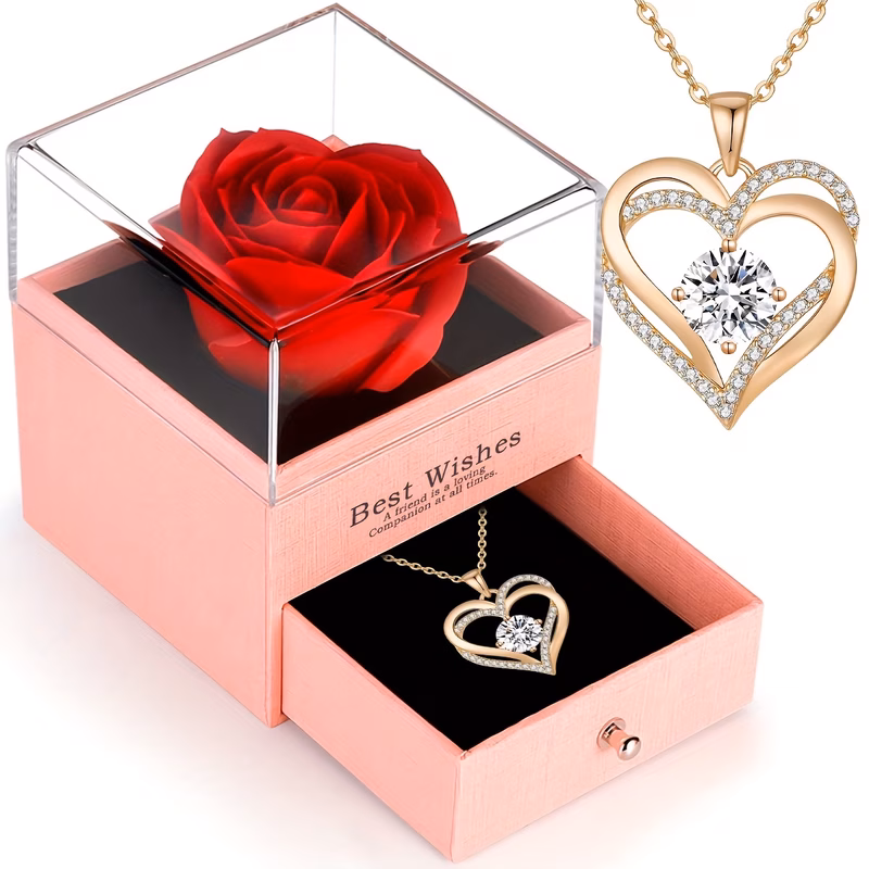 artificial rose gift set with heart pendant necklace ideal for mother wife girlfriend best friend christmas valentines day mothers day anniversaries and birthdays