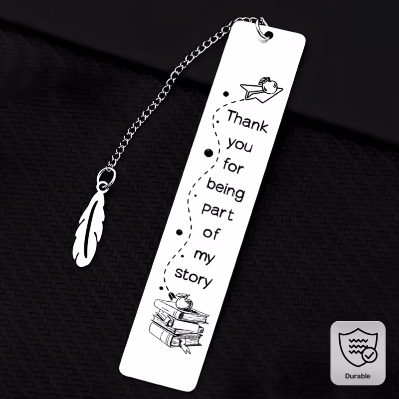 stainless steel bookmark with engraved message graduation gift for teachers book lovers feather book design durable metal thank for teachers day academic achievements polished
