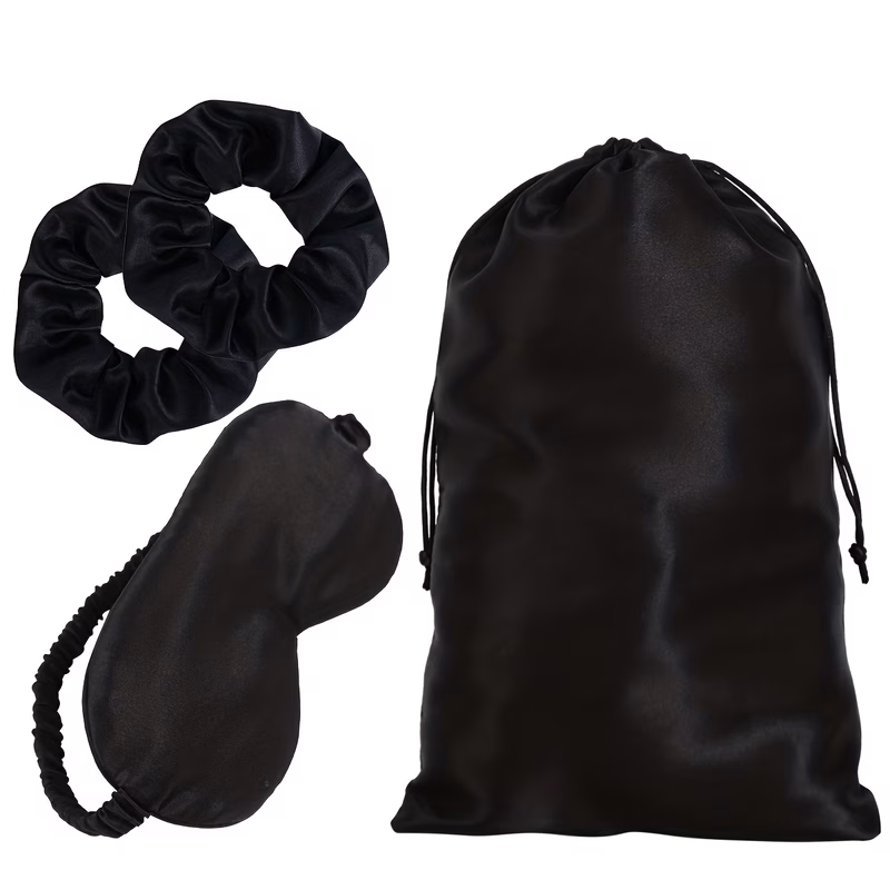 sleep mask set with 2 hair scrunchies storage pouch blackout blindfold for s sensitive eyes soft comfortable travel night use ideal gift s no cover for flights