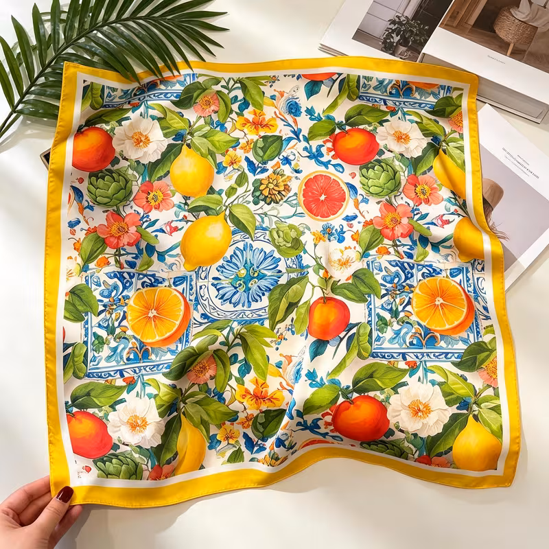 1pc premium women neck scarf vibrant and floral blue tile printed multi functional fashion accessory ultra friendly air permeable silk wrap daily look flight travel outdoor hiking in
