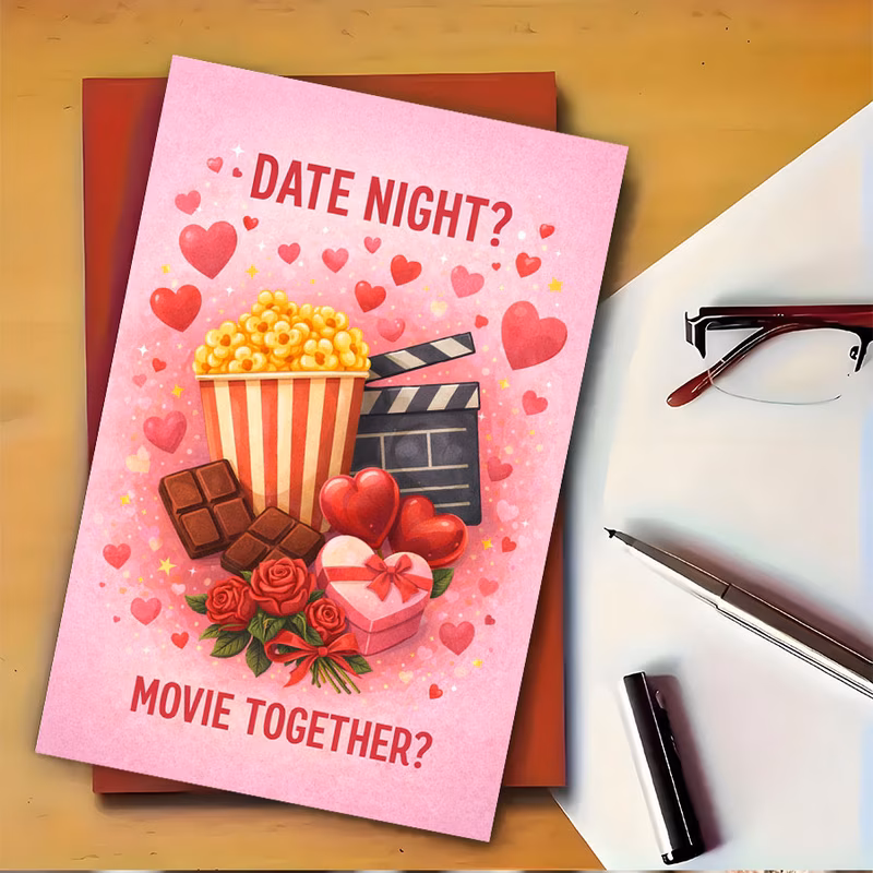 1 greeting card 1 enveloperomantic date night gift set with popcorn chocolates roses and cute hearts couples and special
