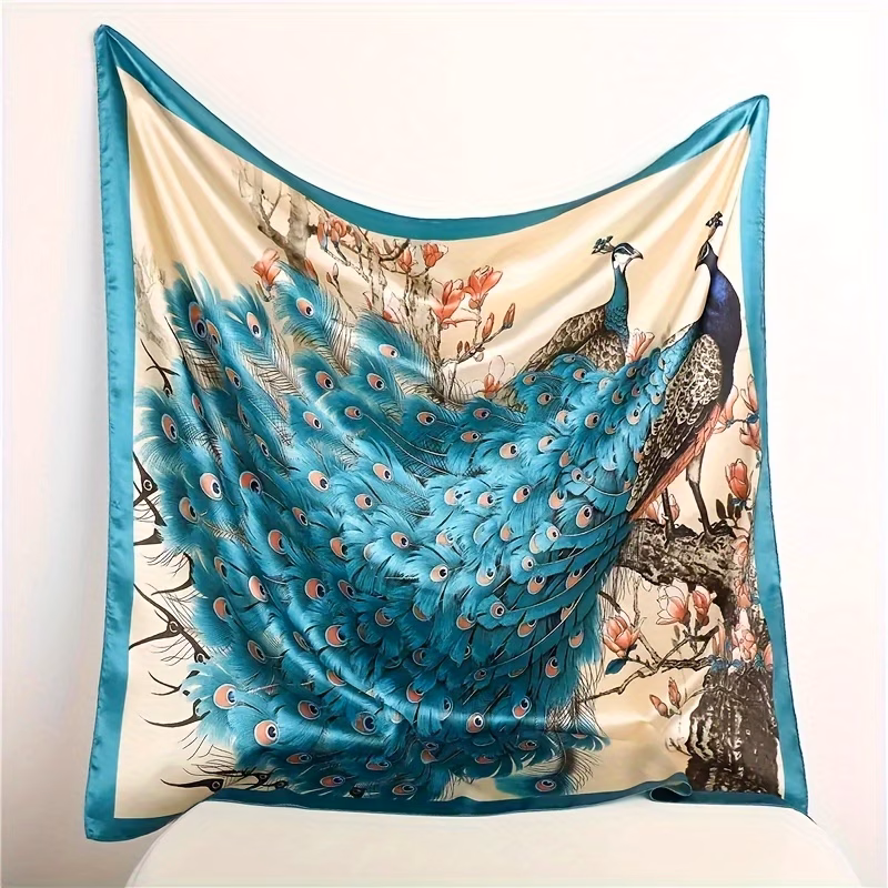 100 scarf suitable for women 35 inch square peacock print shawl beach towel soft lightweight vintage headscarf with elegant hair wrap for travel weddings daily