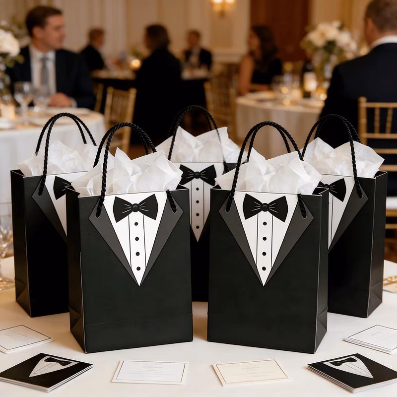 gift for her him 8pcs bags 8pcs bags and 8pcs tissue paper elegant tuxedo style paper gift bags with handles white cardboard bags black suit design gift packaging for fathers day weddings birthdays gr
